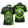 Maxcorners Darts Polo Shirt Fiery Skull Glowing Eyes Camo Texture Ring Aura Target Board Multi Options Personalized Name, Team Name Unisex 3D Shirt (5 Colors)