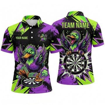 Maxcorners Darts Polo Shirt Wild Angry Duck Mascot Wings Spread Speed Burst Target Board Multi Options Personalized Name, Team Name Unisex 3D Shirt