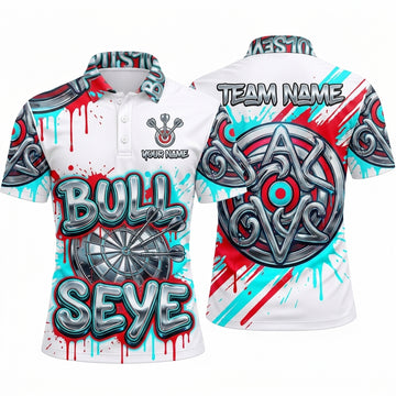 Maxcorners Darts Polo Shirt Bullseye Text Street Art Graffiti Metal Target Board Multi Options Personalized Name, Team Name Unisex 3D Shirt