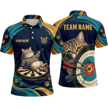Maxcorners Darts Polo Shirt Lazy Chubby Cat Hoodie Paw Prints Swirl Motion Target Board Multi Options Personalized Name, Team Name Unisex 3D Shirt