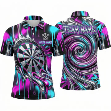 Maxcorners Darts Polo Shirt Liquid Dripping Paint Slime Swirl Motion Wave Target Board Multi Options Personalized Name, Team Name Unisex 3D Shirt (5 Colors)