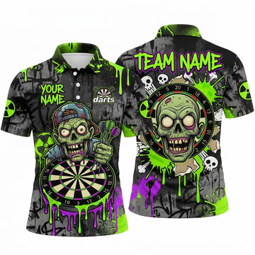 Maxcorners Darts Polo Shirt Creepy Zombie Monster Cap Toxic Slime Dripping Radiation Sign Target Board Multi Options Personalized Name, Team Name Unisex 3D Shirt