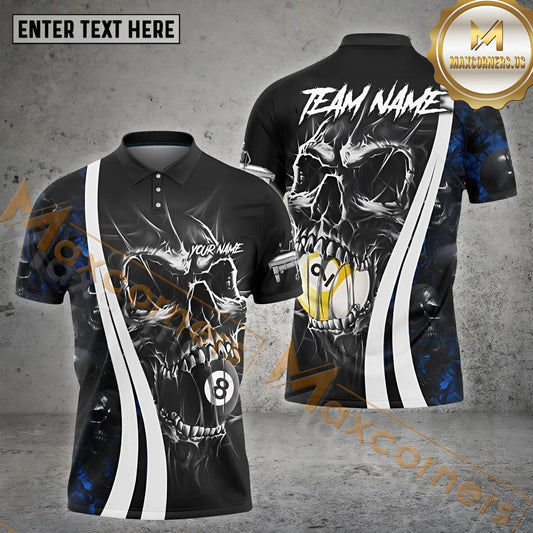 Maxcorners Billiard 8 Ball & 9 Ball Skull Hell Jersey Sport Multicolor Options Personalized Name, Team Name 3D Polo Shirt (4 Colors)