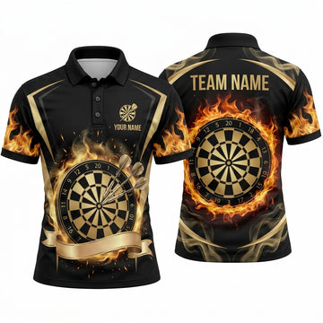 Maxcorners Darts Polo Shirt Flaming Wavy Aura Swirl Ribbon Target Board Multi Options Personalized Name, Team Name Unisex 3D Shirt (5 Colors)