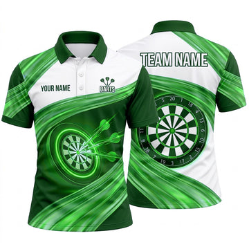 Maxcorners Darts Polo Shirt Smooth Wavy Motion Dynamic Curved Stripes Speed Target Board Multi Options Personalized Name, Team Name Unisex 3D Shirt (5 Colors)