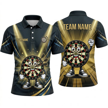 Maxcorners Darts Polo Shirt Funny Mascot Target Board Character Smiling Gloves Sneakers Speed Burst Multi Options Personalized Name, Team Name Unisex 3D Shirt (5 Colors)