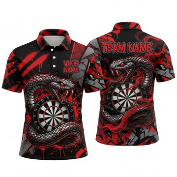 Maxcorners Darts Polo Shirt Coiled Viper Snake Venom Fangs Smoke Waves Graffiti Target Board Multi Options Personalized Name, Team Name Unisex 3D Shirt (4 Colors)