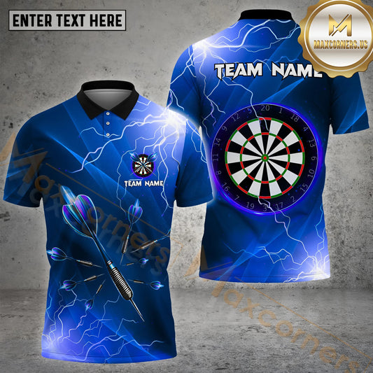 Maxcorners Darts Thunder Lightning Pattern Dartboard Jersey Pattern Multicolor Options Personalized Name, Team Name 3D Polo Shirt (4 Colors)