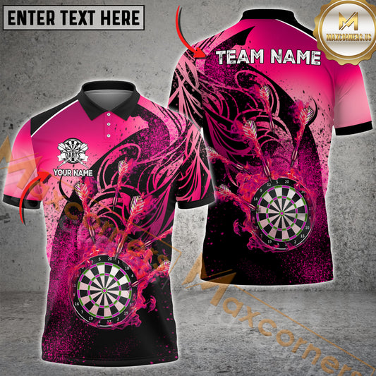 Maxcorners Darts Flame Pattern Multicolor Option Customized Name, Team Name 3D Polo Shirt (6 Colors)