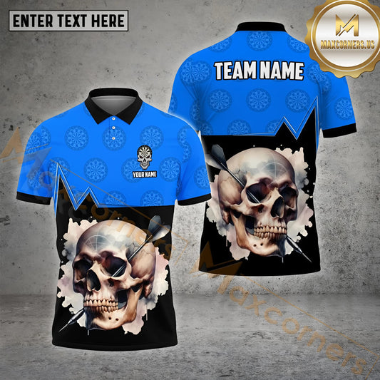 Maxcorners Darts Skull Arrow Dartboard Pattern Mutilcolor Options Personalized Name, Team Name 3D Polo Shirt (4 Colors)
