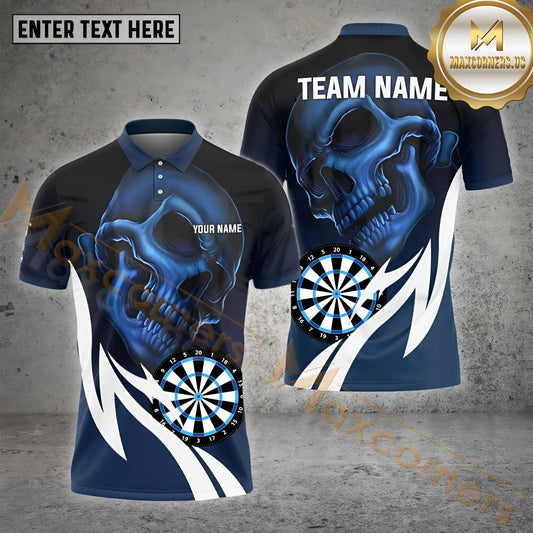 Maxcorners Darts Skull Curve Flame Pattern Mutilcolor Options Personalized Name, Team Name 3D Polo Shirt (4 Colors)