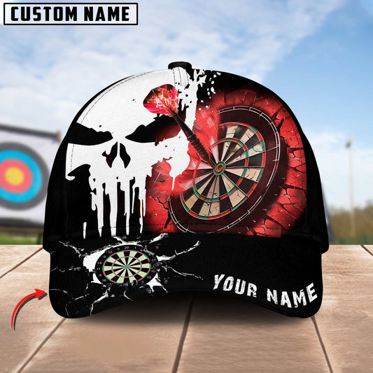 Maxcorners Darts Skull Dartboard Pattern Multicolor Option Personalized Name 3D Cap (4 Colors)