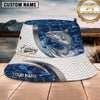 Maxcorners Fishing Blue Water Scale Pattern Personalized 3D Bucket Hat (12 Fish Species)