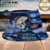 Maxcorners Fishing USA Flag Lake Camo Personalized 3D Bucket Hat (12 Fish Species)