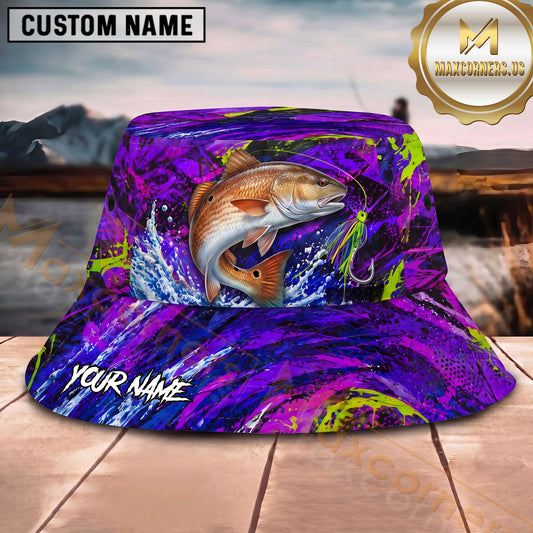 Maxcorners Fishing Purple Neon Lure Splash Personalized 3D Bucket Hat (12 Fish Species)