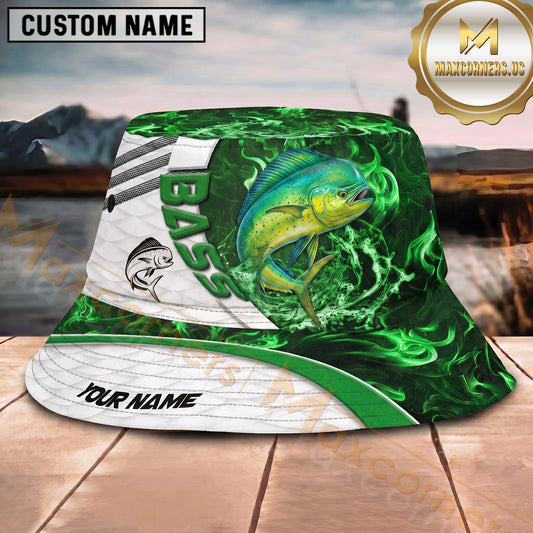 Maxcorners Fishing Green Smoke Camo Personalized 3D Bucket Hat (12 Fish Species)