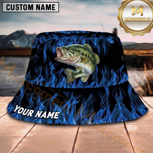 Maxcorners Fishing Blue Flame Personalized 3D Bucket Hat (12 Fish Species)