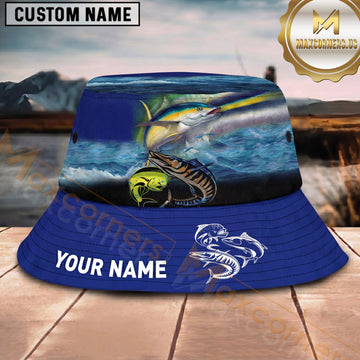 Maxcorners Offshore Fishing Ocean Wave Personalized 3D Bucket Hat