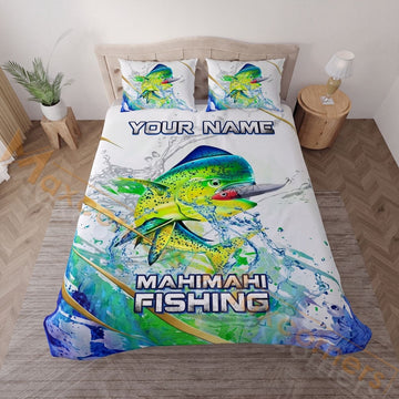 Maxcorners Fishing Colorful Water Splash Personalized Name Unisex 3D Bedding Set