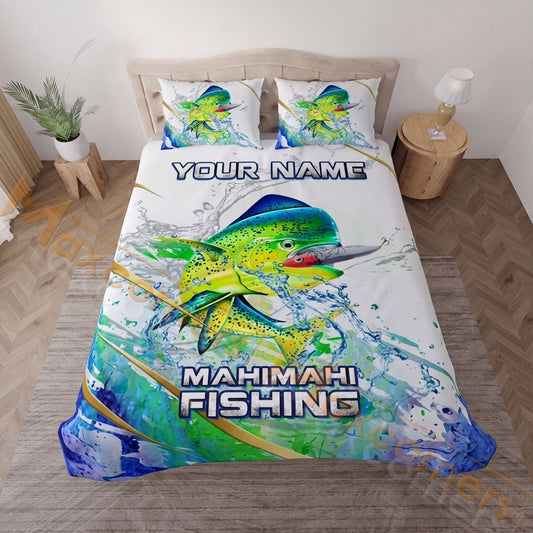 Maxcorners Fishing Colorful Water Splash Personalized Name Unisex 3D Bedding Set