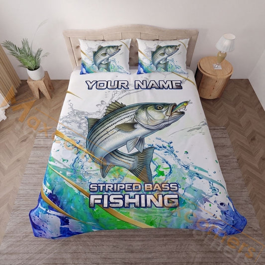 Maxcorners Fishing Colorful Water Splash Personalized Name Unisex 3D Bedding Set
