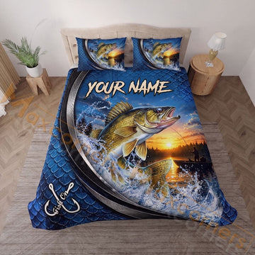 Maxcorners Fishing Blue Sunset Water Splash Personalized Name Unisex 3D Bedding Set