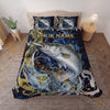 Maxcorners Fishing Dark Blue Golden Water Splash Personalized Name Unisex 3D Bedding Set