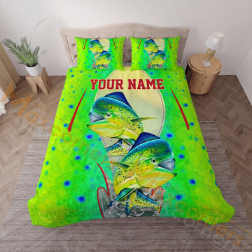 Maxcorners Fishing Neon Green Colorful Splash Personalized Name Unisex 3D Bedding Set