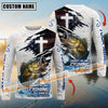 Maxcorners Fishing Hooked On Fishing, Safe On The Water Sport Jersey Cross Pattern Personalized Name, Team Name Long Sleeve Shirt (6 Fish Species)