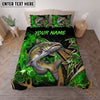 Maxcorners Fishing Neon Green Smoke Graphic Personalized Name Unisex 3D Bedding Set (13 Fish Species)