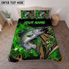 Maxcorners Fishing Neon Green Smoke Graphic Personalized Name Unisex 3D Bedding Set (13 Fish Species)