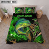 Maxcorners Fishing Neon Green Smoke Graphic Personalized Name Unisex 3D Bedding Set (13 Fish Species)