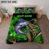 Maxcorners Fishing Neon Green Smoke Graphic Personalized Name Unisex 3D Bedding Set (13 Fish Species)