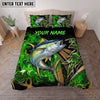 Maxcorners Fishing Neon Green Smoke Graphic Personalized Name Unisex 3D Bedding Set (13 Fish Species)