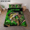 Maxcorners Fishing Neon Green Smoke Graphic Personalized Name Unisex 3D Bedding Set (13 Fish Species)