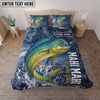 Maxcorners Fishing Blue Water Splash Legend Personalized Name Unisex 3D Bedding Set (13 Fish Species)