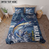 Maxcorners Fishing Blue Water Splash Legend Personalized Name Unisex 3D Bedding Set (13 Fish Species)
