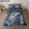 Maxcorners Fishing Blue Water Splash Legend Personalized Name Unisex 3D Bedding Set (13 Fish Species)