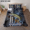 Maxcorners Fishing Black Tactical Pattern Water Splash Personalized Name Unisex 3D Bedding Set (13 Fish Species)