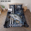 Maxcorners Fishing Black Tactical Pattern Water Splash Personalized Name Unisex 3D Bedding Set (13 Fish Species)