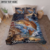 Maxcorners Fishing American Flag Ocean Adventure Personalized Name Unisex 3D Bedding Set (13 Fish Species)