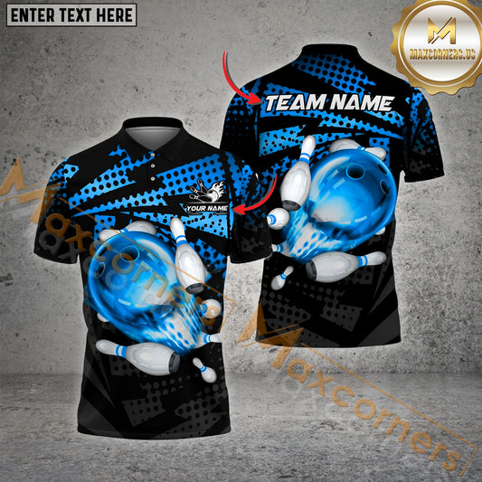 Maxcorner Bowling Ball & Pins Lightning Point Strike Multicolor Option Customized Name 3D Shirt (6 Colors)