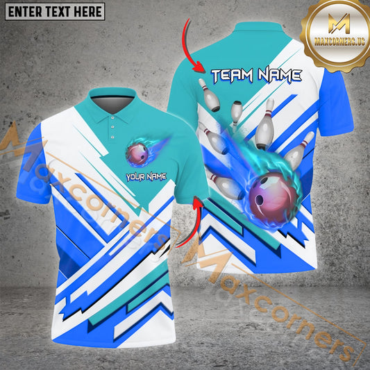 Maxcorner Bowling Ball & Pins The Twinside Flame Multicolor Option Customized Name 3D Shirt (4 Colors)