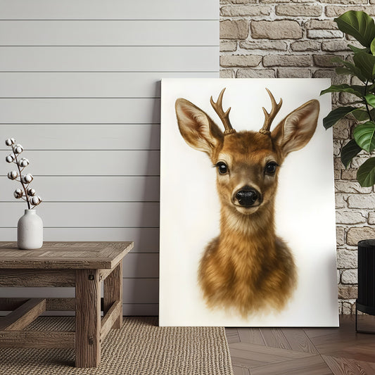 Maxcorners Minimalist Deer Canvas Wall Art, Realistic Baby Buck Portrait, Modern Wildlife Animal Print for Rustic Cabin or Farmhouse Decor