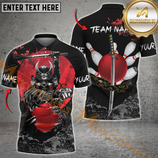 Maxcorner Bowling Ball & Pins Premium Samurai Multicolor Option Customized Name 3D Shirt (6 Colors)
