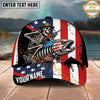 Maxcorners Fishing Patriotic Skeleton Angler Grunge Flag Personalized Name 3D Cap (12 Fish Species)