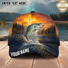 Maxcorners Fishing Christian Cross Sunset River Personalized Name 3D Cap (12 Fish Species)