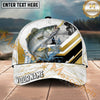 Maxcorners Fishing White Gold Geometric Splash Personalized Name 3D Cap (12 Fish Species)