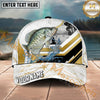 Maxcorners Fishing White Gold Geometric Splash Personalized Name 3D Cap (12 Fish Species)