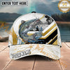 Maxcorners Fishing White Gold Geometric Splash Personalized Name 3D Cap (12 Fish Species)